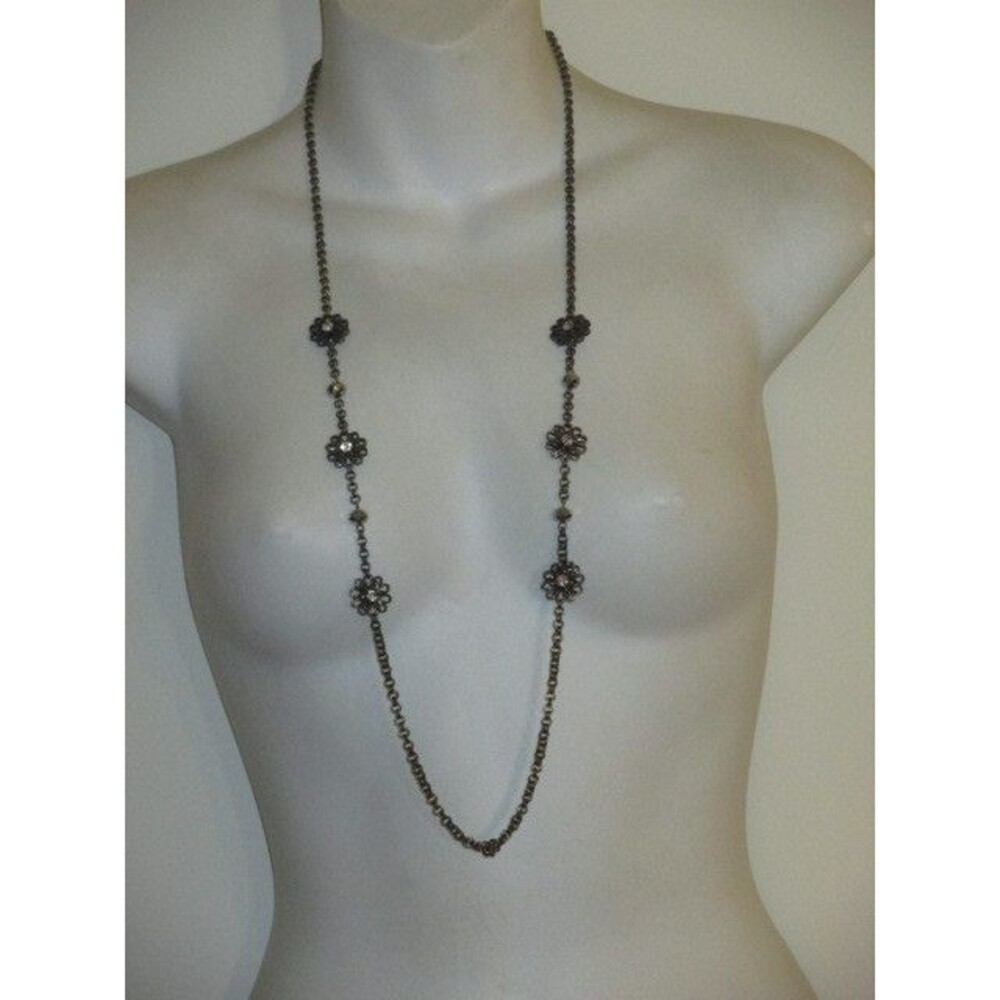 Ann Taylor LOFT Women's Brass Crystal Flower Layering Necklace NWT 29.50
